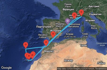 Маршрут на круиз 14 дни Испания, Франция, Италия, Португалия, Мароко - BCN14A3D