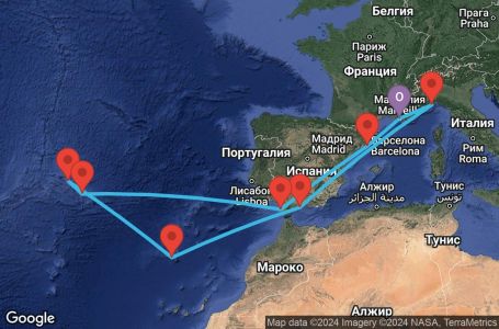 Маршрут на круиз 14 дни Франция, Италия, Испания, Португалия - MRS14A2R