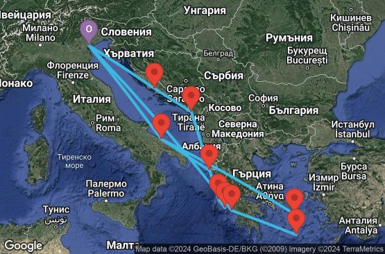 Маршрут на круиз 14 дни Италия, Гърция, Черна гора, Хърватска - PMA14A0B