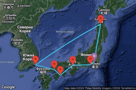 Маршрут на круиз 12 дни Япония, Южна Корея - 12I139