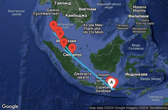 Маршрут на круиз 12 дни Индонезия, Малайзия, Тайланд, Сингапур - 12I151