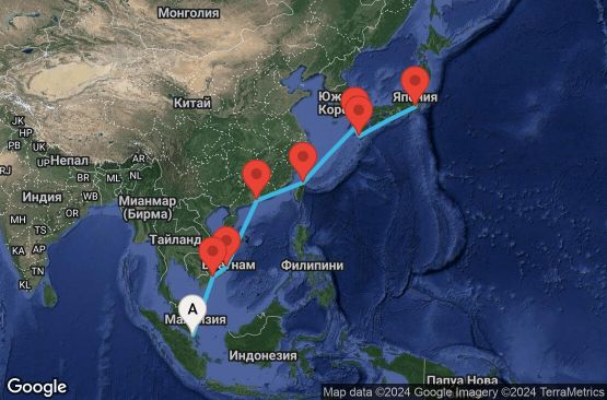 Маршрут на круиз 13 дни Сингапур, Виетнам, Хонг Конг, Тайван, Япония - 13I032