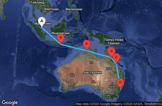 Маршрут на круиз 14 дни Сингапур, Индонезия, Австралия - 14R080
