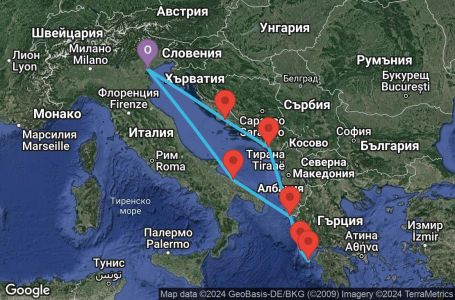 Маршрут на круиз 7 дни Италия, Гърция, Черна гора, Хърватска - PMA07018
