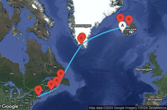 Маршрут на круиз 13 дни от Исландия до Америка - 13U153