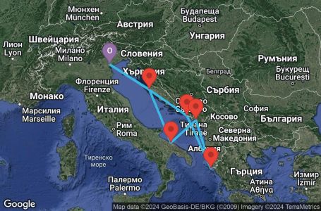 Маршрут на круиз 7 дни Италия, Хърватска, Гърция, Черна гора - UUV0