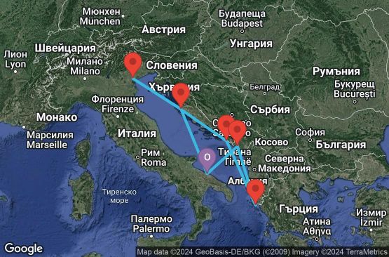 Маршрут на круиз 7 дни Италия, Хърватска, Гърция, Черна гора - UUV1