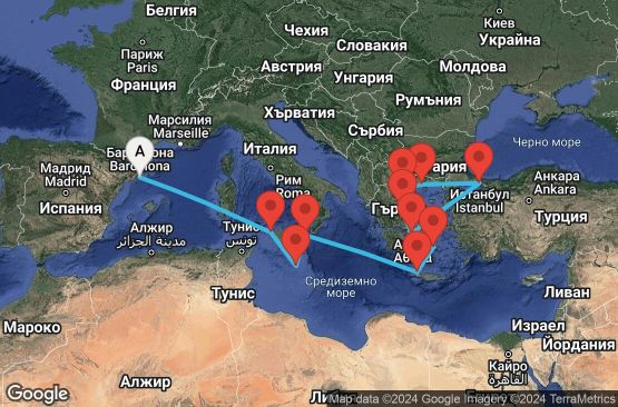 Маршрут на круиз 17 дни Испания, Италия, Малта, Гърция, Турция - EX20240619BCNPI1