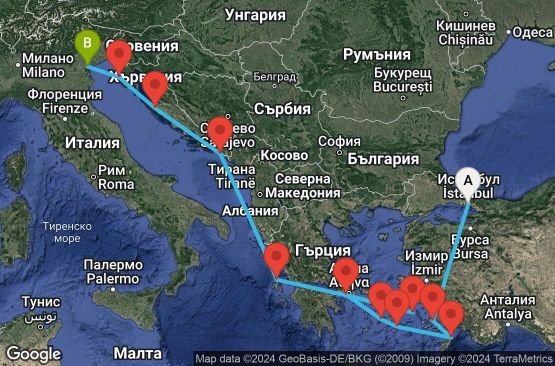 Маршрут на круиз 15 дни Турция, Гърция, Хърватска, Италия - EX20240726ISTFSA
