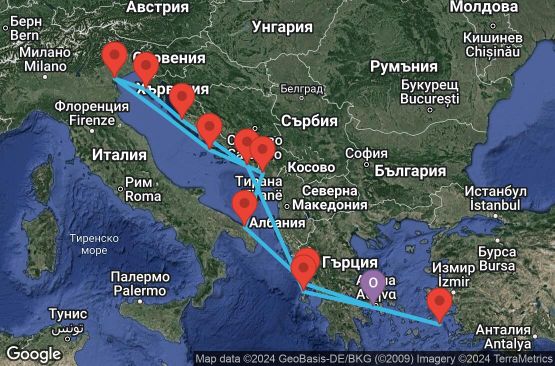Маршрут на круиз 15 дни Гърция, Хърватска, Италия, Черна гора - EX20240802PIRPIR