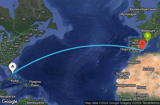 Маршрут на круиз 17 дни САЩ, Бермудските острови, Португалия, Испания - EX20250402MIABCN