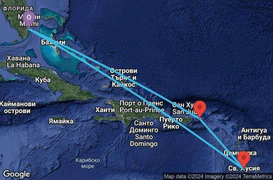 Маршрут на круиз 11 дни САЩ, Вирджински острови (САЩ), Гваделупа, Сейнт Луша - EP20260115MIAMIA
