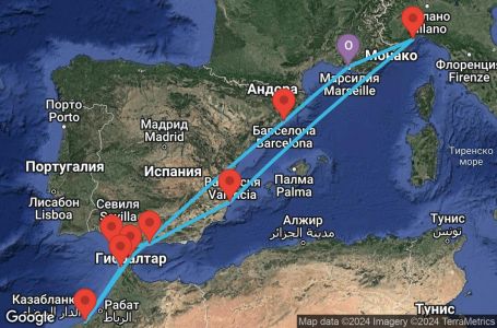 Маршрут на круиз 11 дни Франция, Италия, Испания, Мароко, Гибралтар - MRS11A08