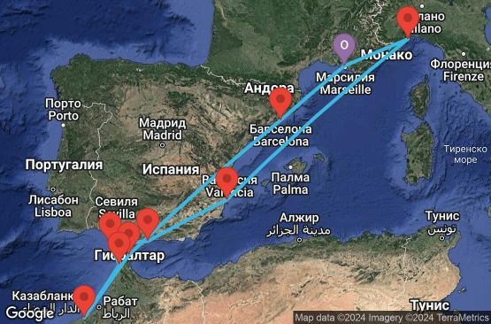 Маршрут на круиз 11 дни Франция, Италия, Испания, Мароко, Гибралтар - MRS11A08