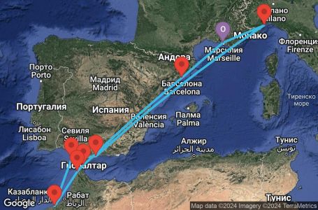 Маршрут на круиз 11 дни Франция, Италия, Испания, Мароко, Гибралтар - MRS11A07