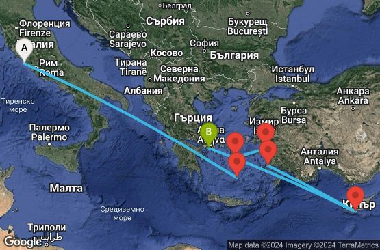 Маршрут на круиз 8 дни Италия, Гърция, Турция, Кипър - 08M162