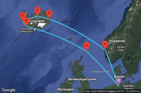 Маршрут на круиз 12 дни Германия, Великобритания, Исландия, Норвегия - HAM12A0A