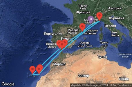 Маршрут на круиз 13 дни Франция, Италия, Испания, Гибралтар - MRS13A0I