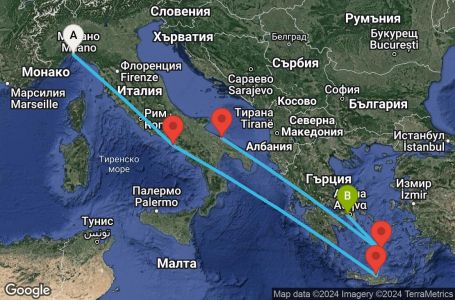 Маршрут на круиз 9 дни Италия, Гърция - UUX8