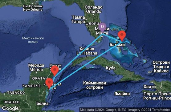 Маршрут на круиз 6 дни САЩ, Бахамските острови, Мексико - 06W259