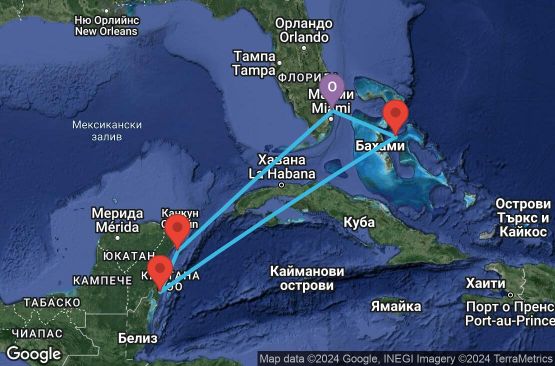 Маршрут на круиз 6 дни САЩ, Бахамските острови, Мексико - 06W260