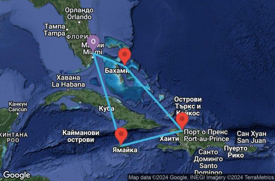 Маршрут на круиз 6 дни САЩ, Бахамските острови, Хаити, Ямайка - 06W261