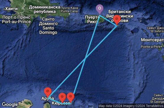 Маршрут на круиз 7 дни Пуерто Рико, Вирджински острови (САЩ), Аруба, Холандски Антили - 07D421