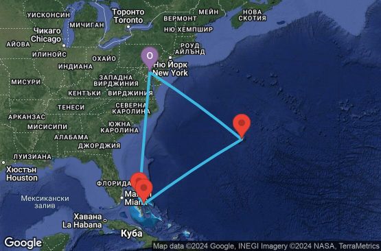 Маршрут на круиз 9 дни САЩ, Бермудските острови, Бахамските острови - 09B012