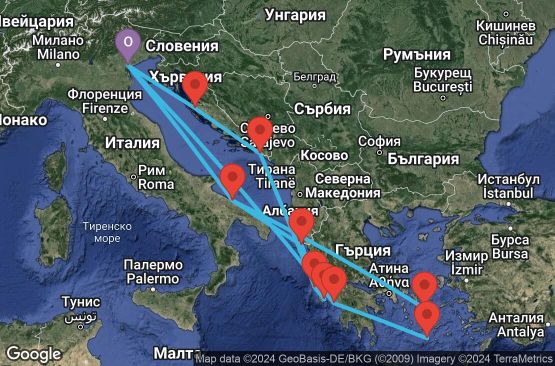 Маршрут на круиз 14 дни Италия, Гърция, Хърватска - PMA14A07