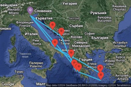 Маршрут на круиз 14 дни Италия, Гърция, Хърватска - PMA14A05