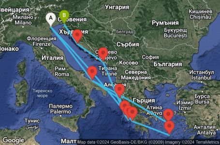 Маршрут на круиз 14 дни Италия, Гърция, Хърватска - PMA14A08