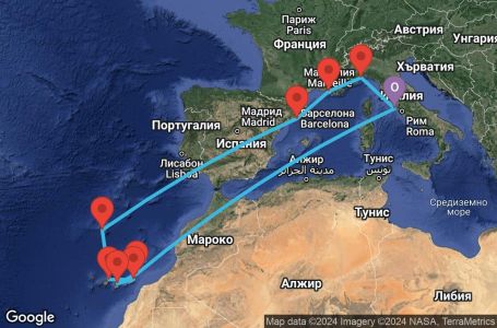 Маршрут на круиз 14 дни Италия, Испания, Португалия, Франция - CIV14A1R