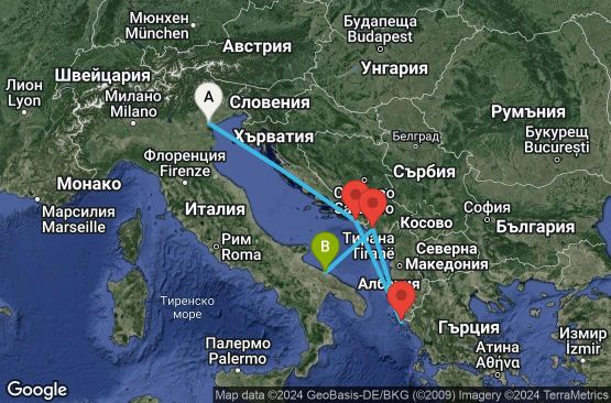 Маршрут на круиз 5 дни Италия, Хърватска, Гърция, Черна гора - UUVP
