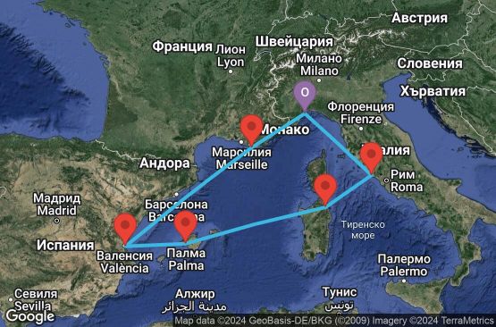 Маршрут на круиз 7 дни Италия, Франция, Испания - SVN07A2X