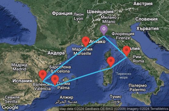 Маршрут на круиз 7 дни Италия, Франция, Испания - SVN07A2Y