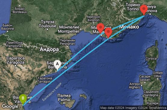 Маршрут на круиз 4 дни Испания, Франция, Италия - BCN04A2A