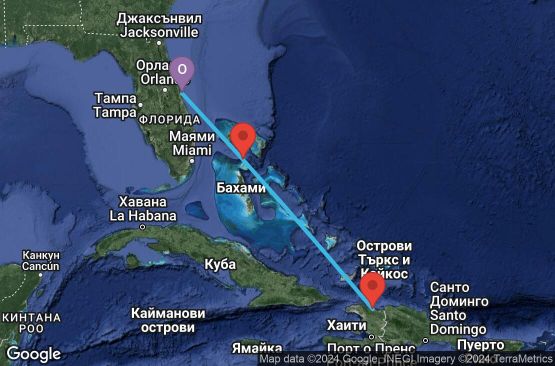 Маршрут на круиз 5 дни САЩ, Хаити, Бахамските острови - 05W624