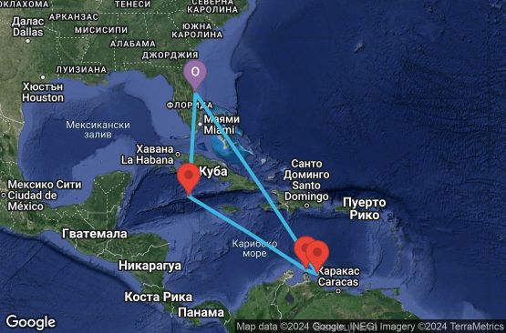 Маршрут на круиз 9 дни САЩ, Каймановите острови, Аруба, Холандски Антили - 09D125