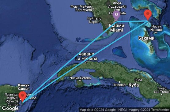 Маршрут на круиз 5 дни САЩ, Мексико, Бахамските острови - 05W611