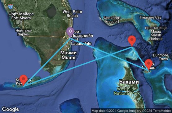 Маршрут на круиз 4 дни САЩ, Бахамските острови - 4BH301