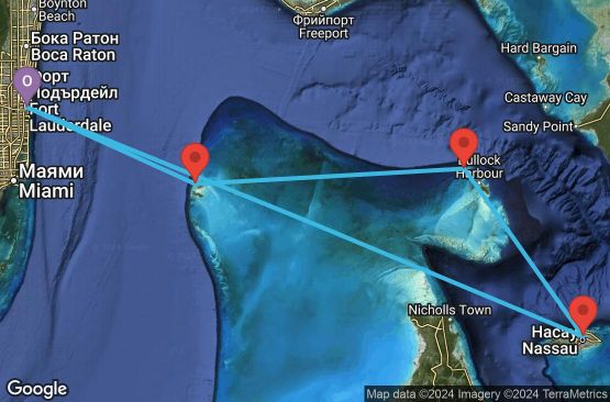Маршрут на круиз 4 дни САЩ, Бахамските острови - 4BH306