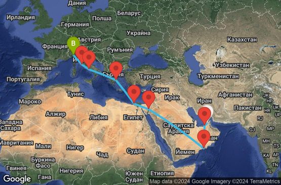 Маршрут на круиз 19 дни Обединени арабски емирства, Оман, Йордания, Египет, Гърция, Италия - DXB19A0M