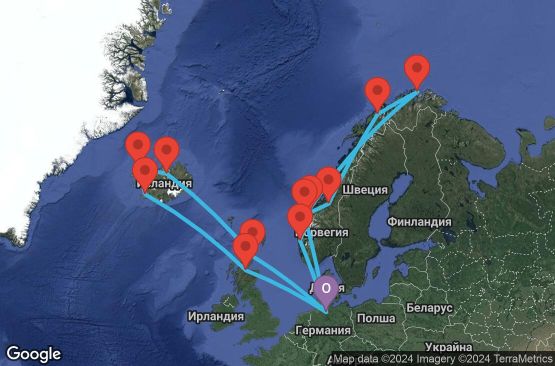 Маршрут на круиз 22 дни Германия, Норвегия, Великобритания, Исландия - UUTG