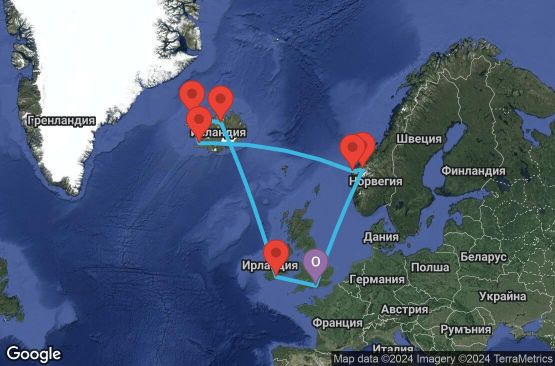 Маршрут на круиз 14 дни Великобритания, Ирландия, Исландия, Норвегия - UV2D