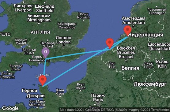 Маршрут на круиз 5 дни Великобритания, Белгия, Холандия, Франция - UV2N