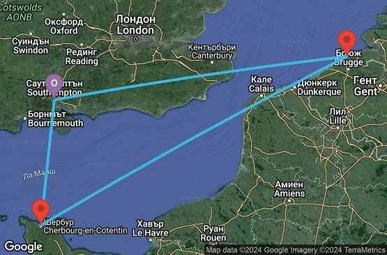 Маршрут на круиз 3 дни Великобритания, Белгия, Франция - UV2L