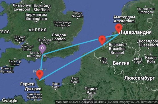 Маршрут на круиз 5 дни Великобритания, Франция, Белгия, Холандия - UV2B