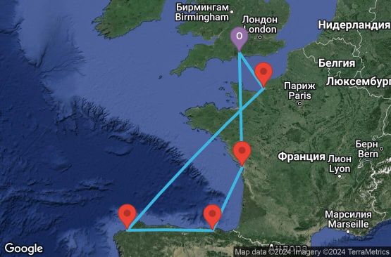 Маршрут на круиз 7 дни Великобритания, Франция, Испания - UV2O