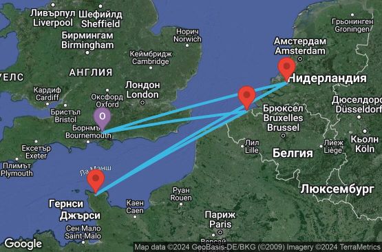 Маршрут на круиз 5 дни Великобритания, Холандия, Франция, Белгия - UV28
