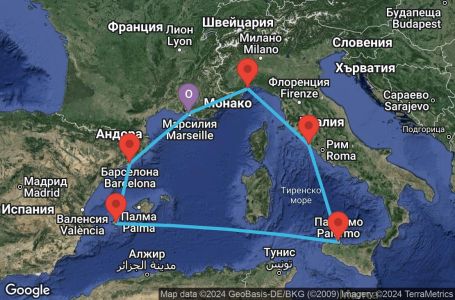 Маршрут на круиз 7 дни Франция, Испания, Италия - MRS07A40